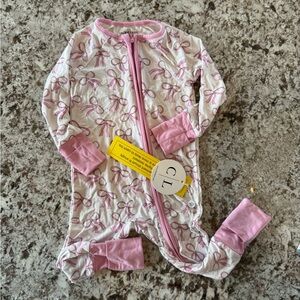 Caden Lane Pink Bow Baby Onesie